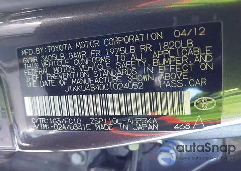 2012 Scion Xd from USA, damaged, VIN JTKKU4B40C1024052